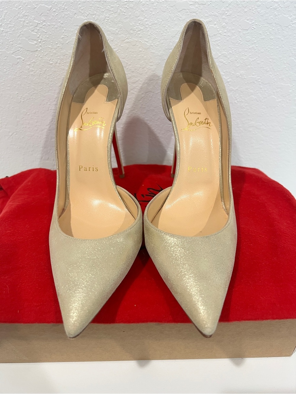 Christian Louboutin Metallic Gold Pointed-Toe Stiletto Pumps
